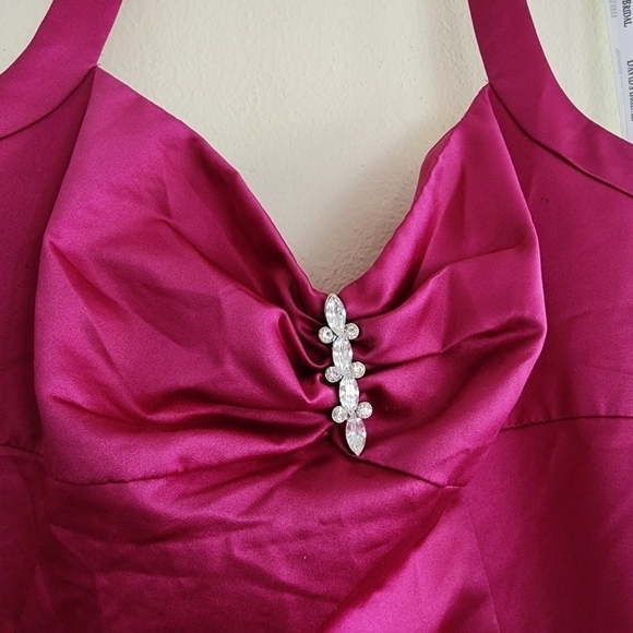 NWT David's Bridal Pink Fuchsia Halter A Line Dress Plus Size 16 - Picture 6 of 14